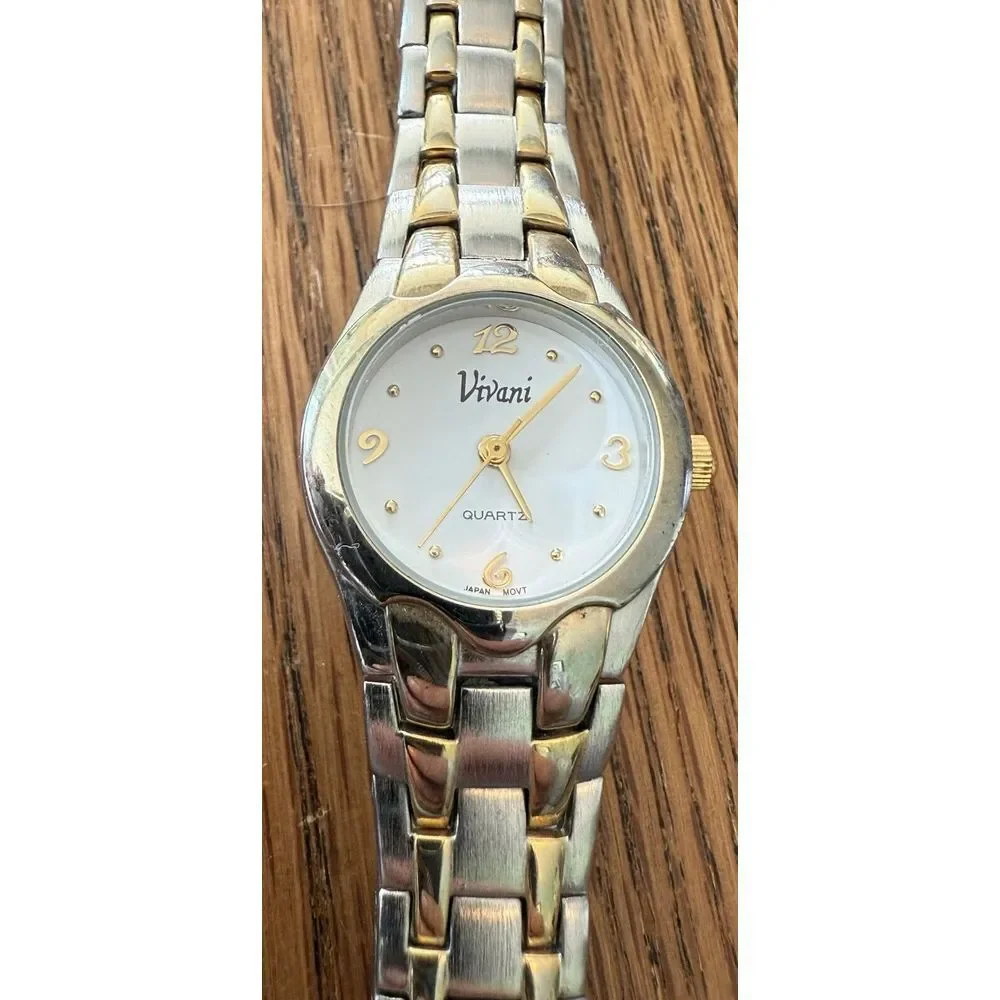 Vintage VIVANI Watch Womens Silver & Gold Tone Stainless Steel Classic Quartz‎